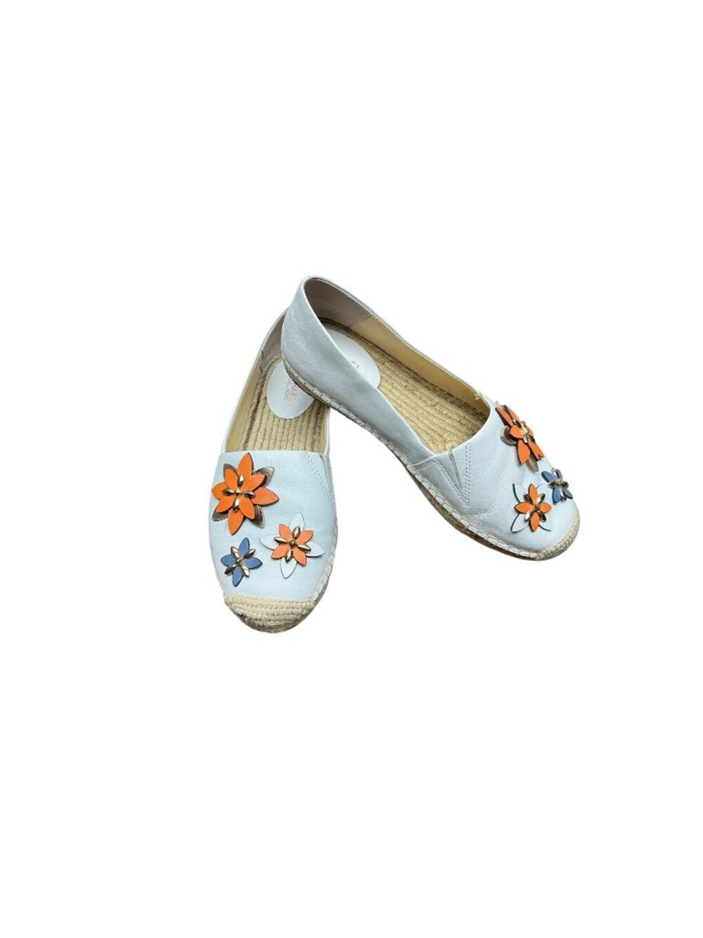 Michael Kors Floral Leather Espadrille Flats Blue Slip On Shoes Sz 5M